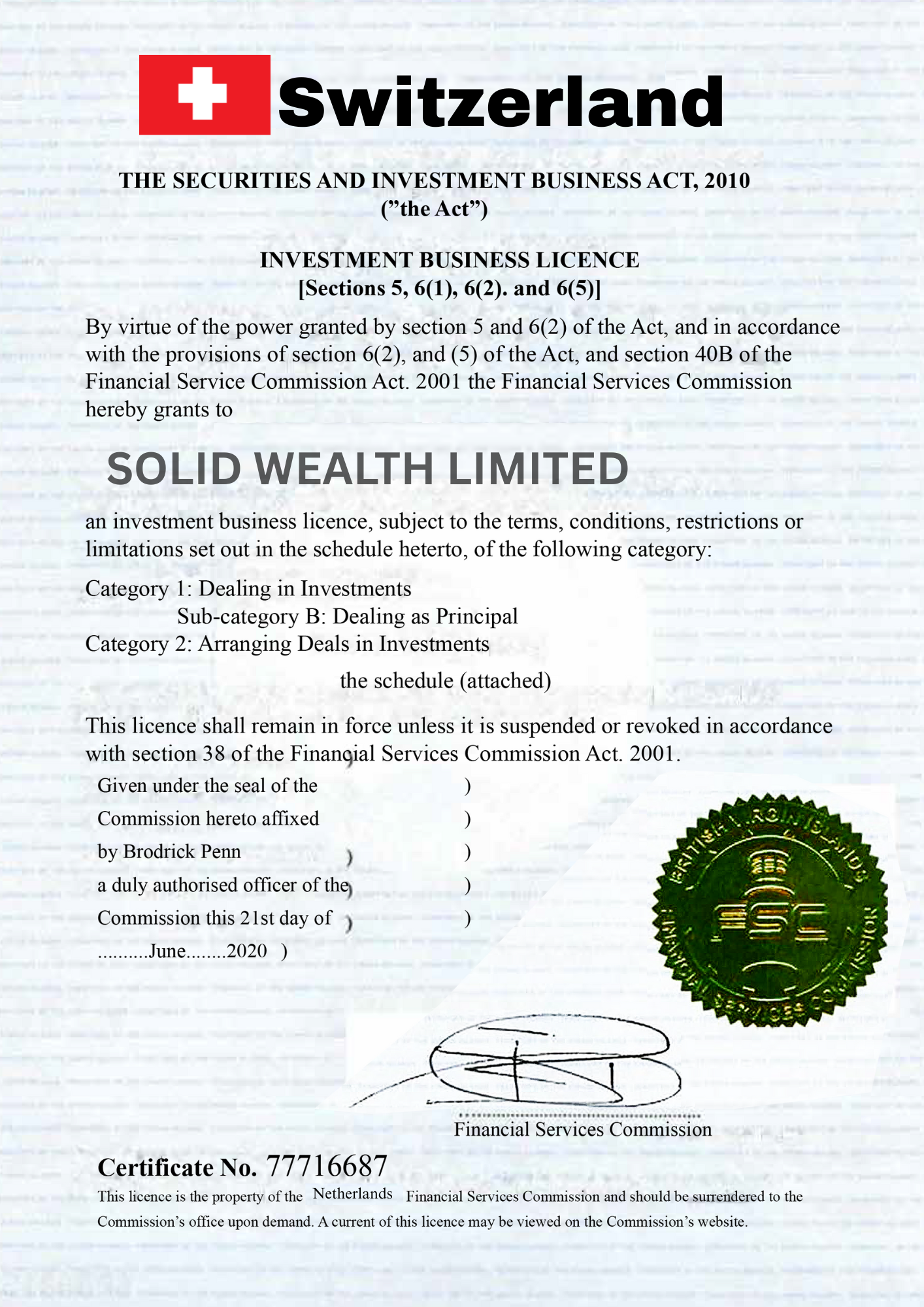 Investment Firm Certificate